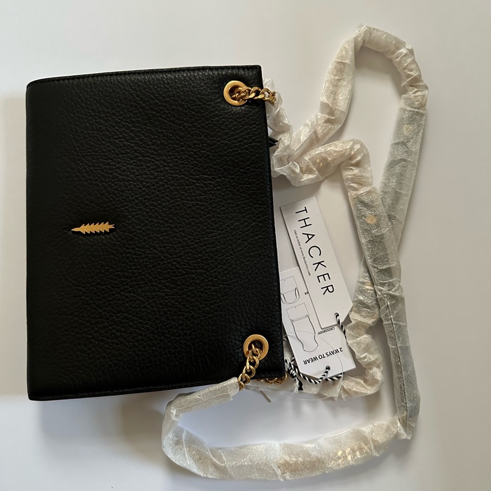 Thacker Black Leather Handbag with Gold Accents - Picture 2 of 5